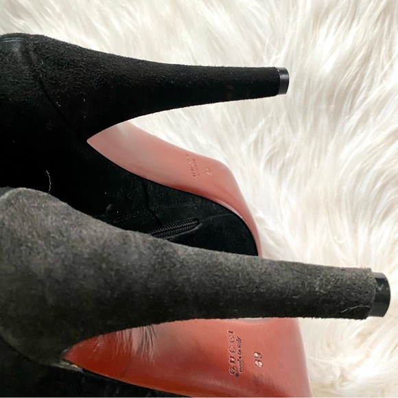 ‼️DROP‼️ GUCCI Black Booties Suede tassel fringe & Gold embellished zipper boots - Picture 10 of 15